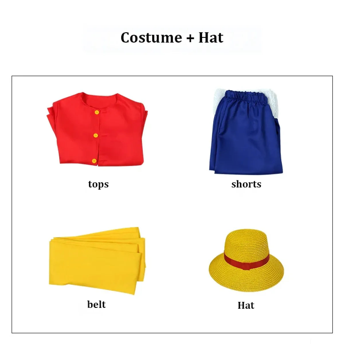 Luffy Cosplay Costume Set with Hat & Wig - Cosplay - Cosplay - 5