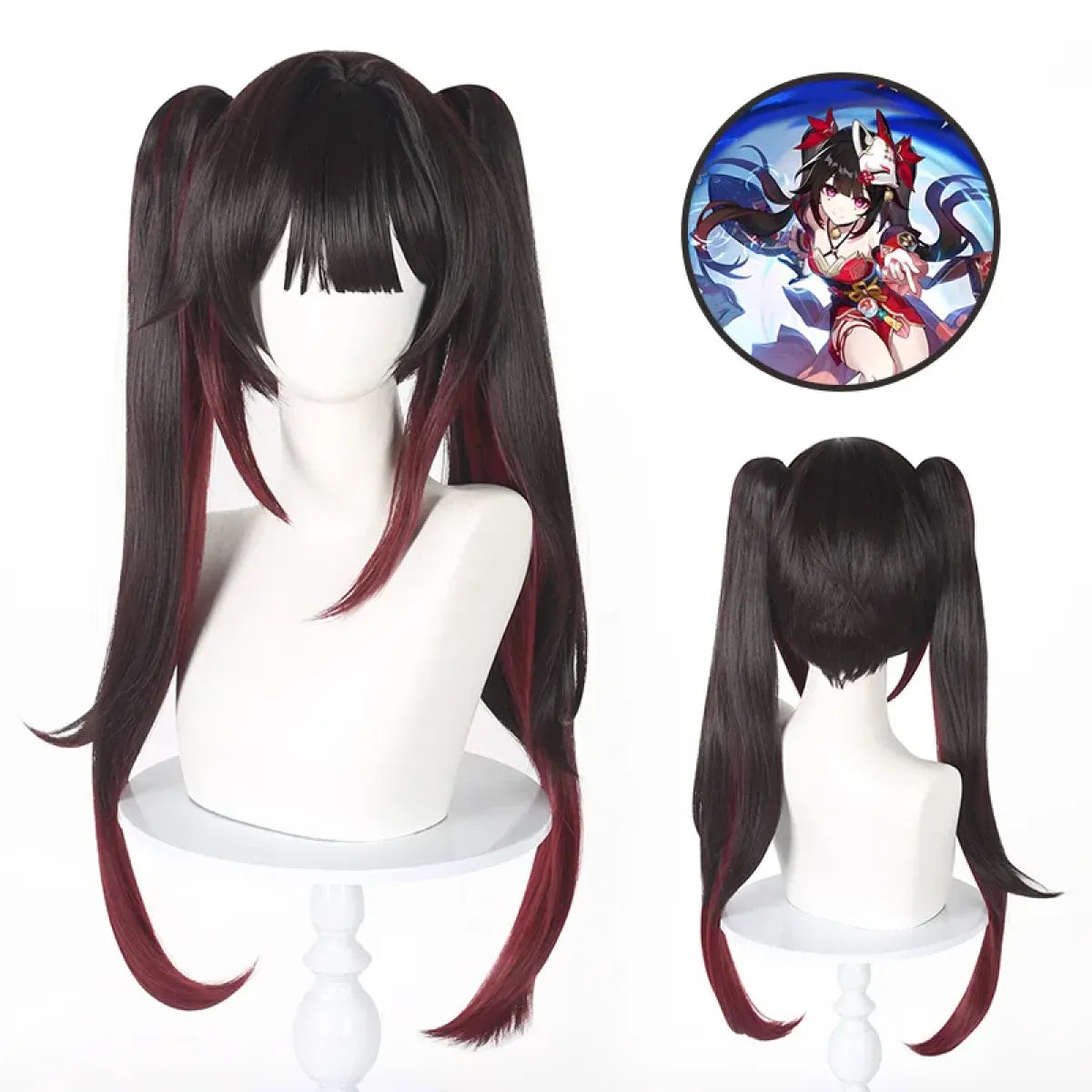 Black Red Twin Tail Cosplay Wig with Fox Mask - Cosplay - Hair Accessories - 5