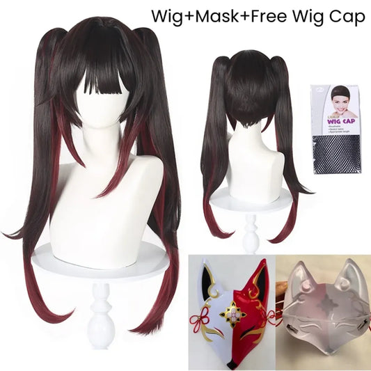 Black Red Twin Tail Cosplay Wig with Fox Mask - Accessories - Hair Accessories - 7
