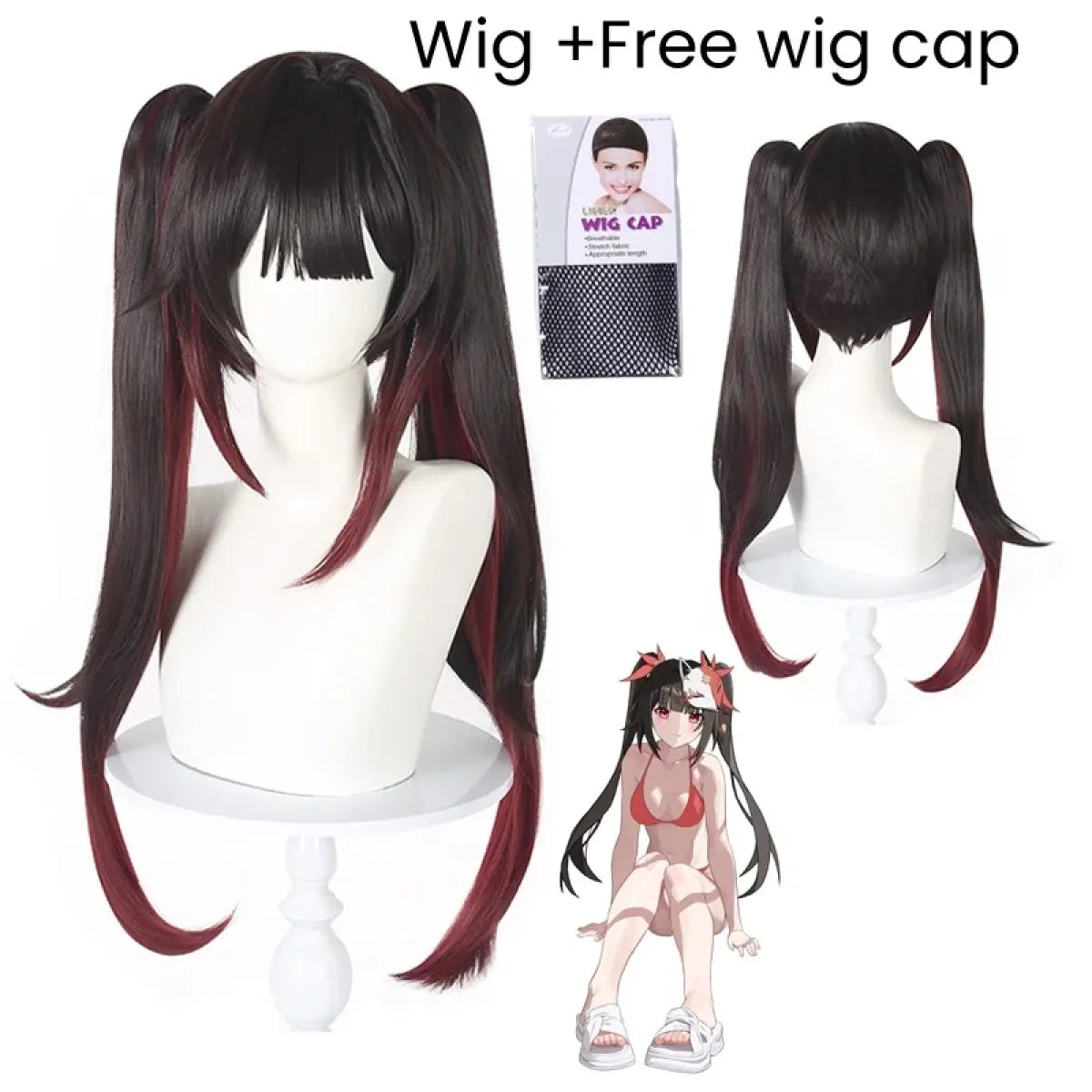 Black Red Twin Tail Cosplay Wig with Fox Mask - Cosplay - Hair Accessories - 8