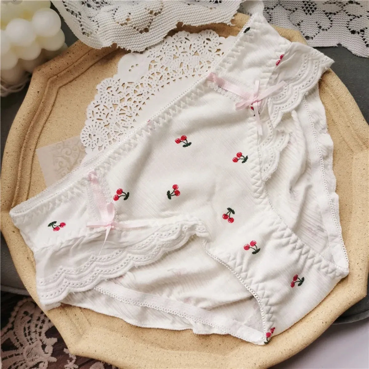 Cotton Lace Low Waist Panties with Fruit Print & Bows – Kawaii Lingerie - Women’s Clothing & Accessories - Lingerie - 7