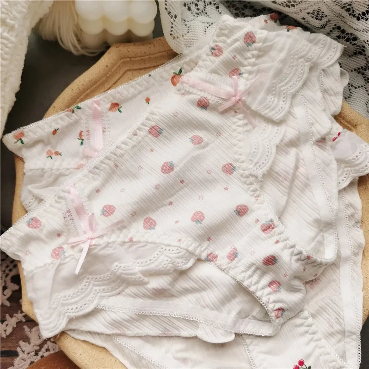 Cotton Lace Low Waist Panties with Fruit Print & Bows – Kawaii Lingerie - Best Sellers - Lingerie - 8