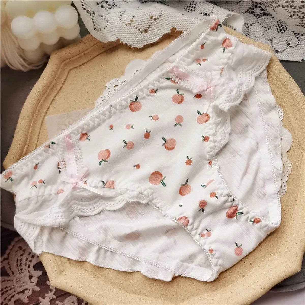 Cotton Lace Low Waist Panties with Fruit Print & Bows – Kawaii Lingerie - Best Sellers - Lingerie - 9