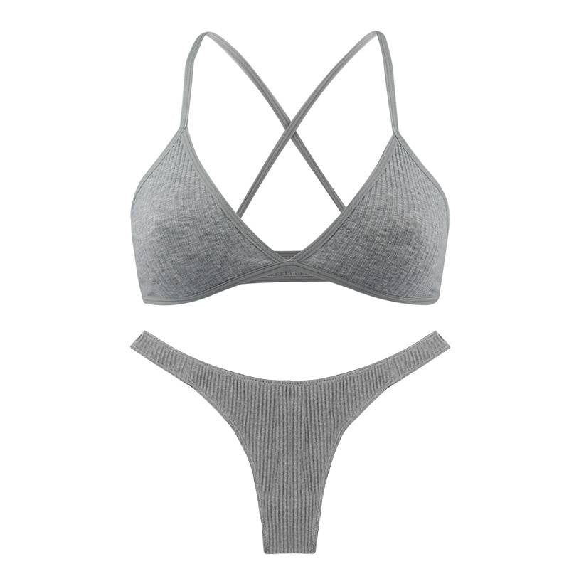 Thin Cotton Underwear Set - Gray Bra set / S - Women’s Clothing & Accessories - Underwear - 21 - 2024