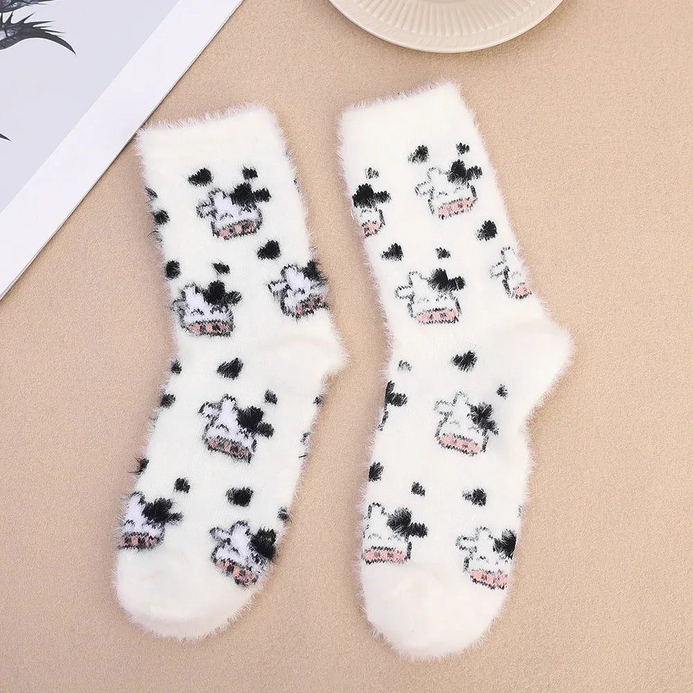 Cute Cow Mink Velvet Socks - Women’s Winter Boot Socks - Dalmatian / 2pairs - Women’s Clothing & Accessories