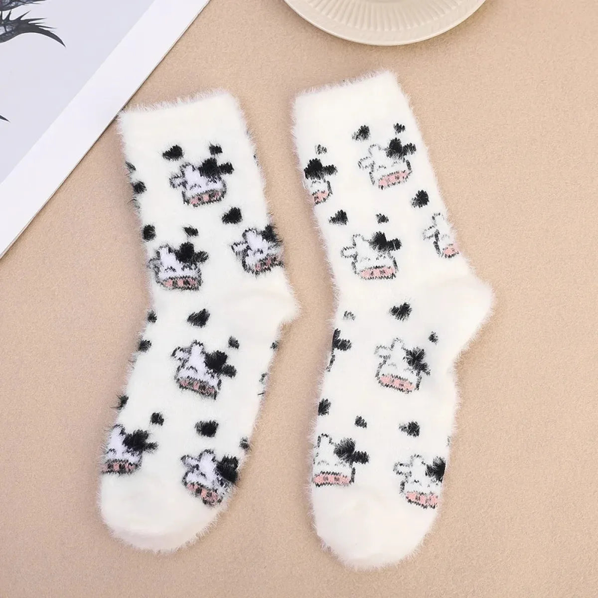 Cute Cow Mink Velvet Socks - Women’s Winter Boot Socks - Women’s Clothing & Accessories - 7