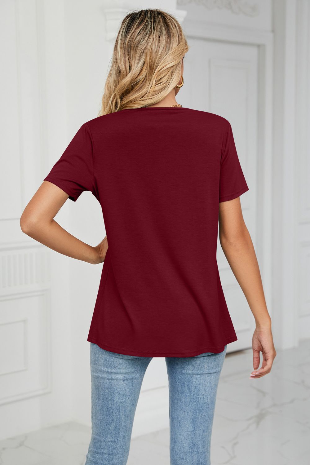 Cowl Neck Tulip Hem T-Shirt - T-Shirts - Shirts & Tops - 6 - 2024