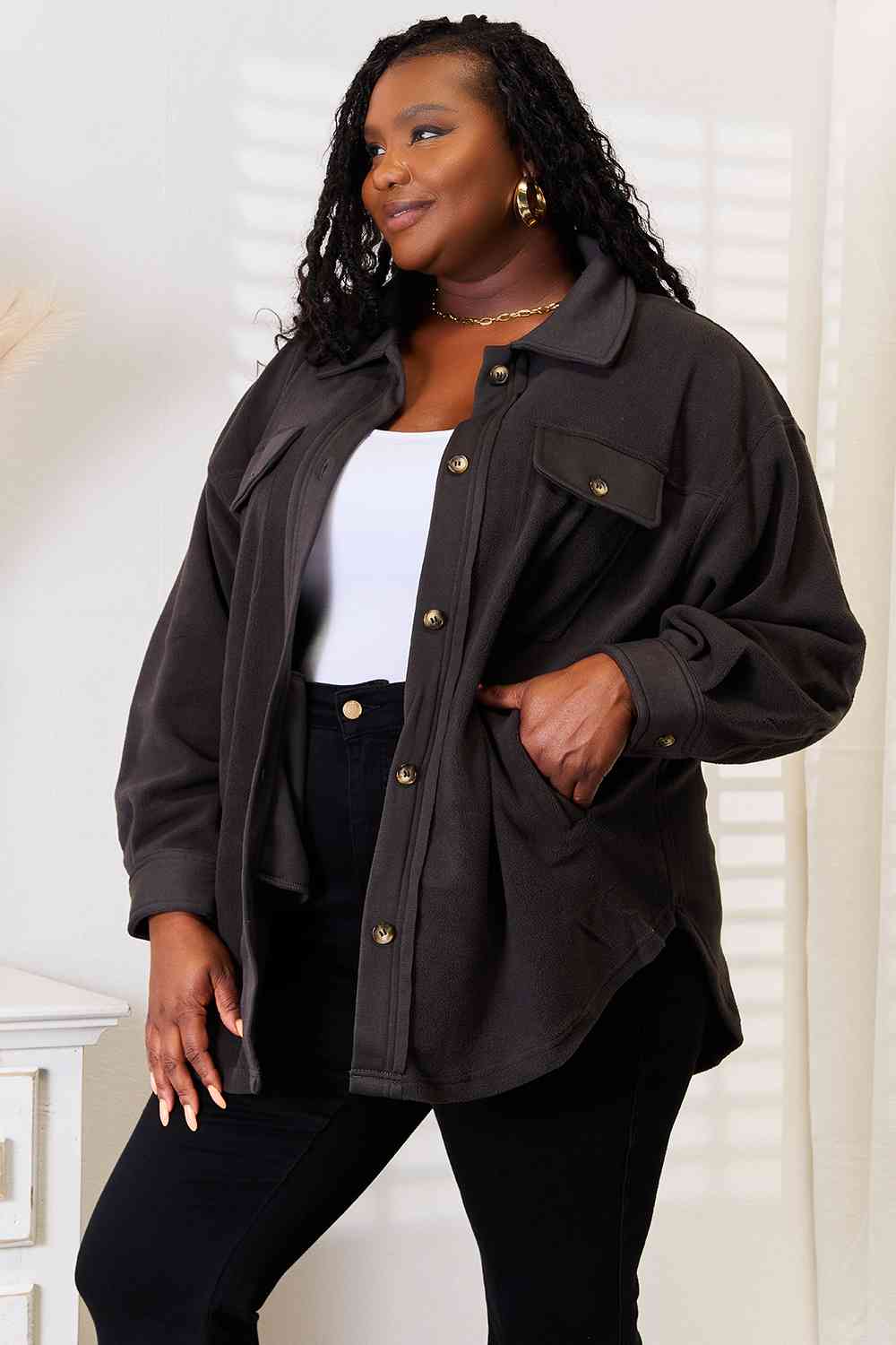 Cozy Girl Full Size Button Down Shacket - Women’s Clothing & Accessories - Coats & Jackets - 3 - 2024