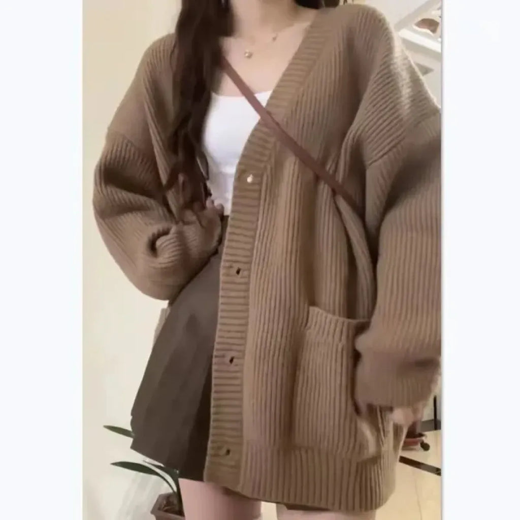 Cozy Knit V-Neck Oversized Cardigan - Sweaters - Cardigan - 4