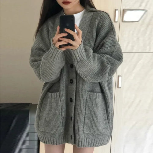 Cozy Knit V-Neck Oversized Cardigan - Sweaters - Cardigan - 2