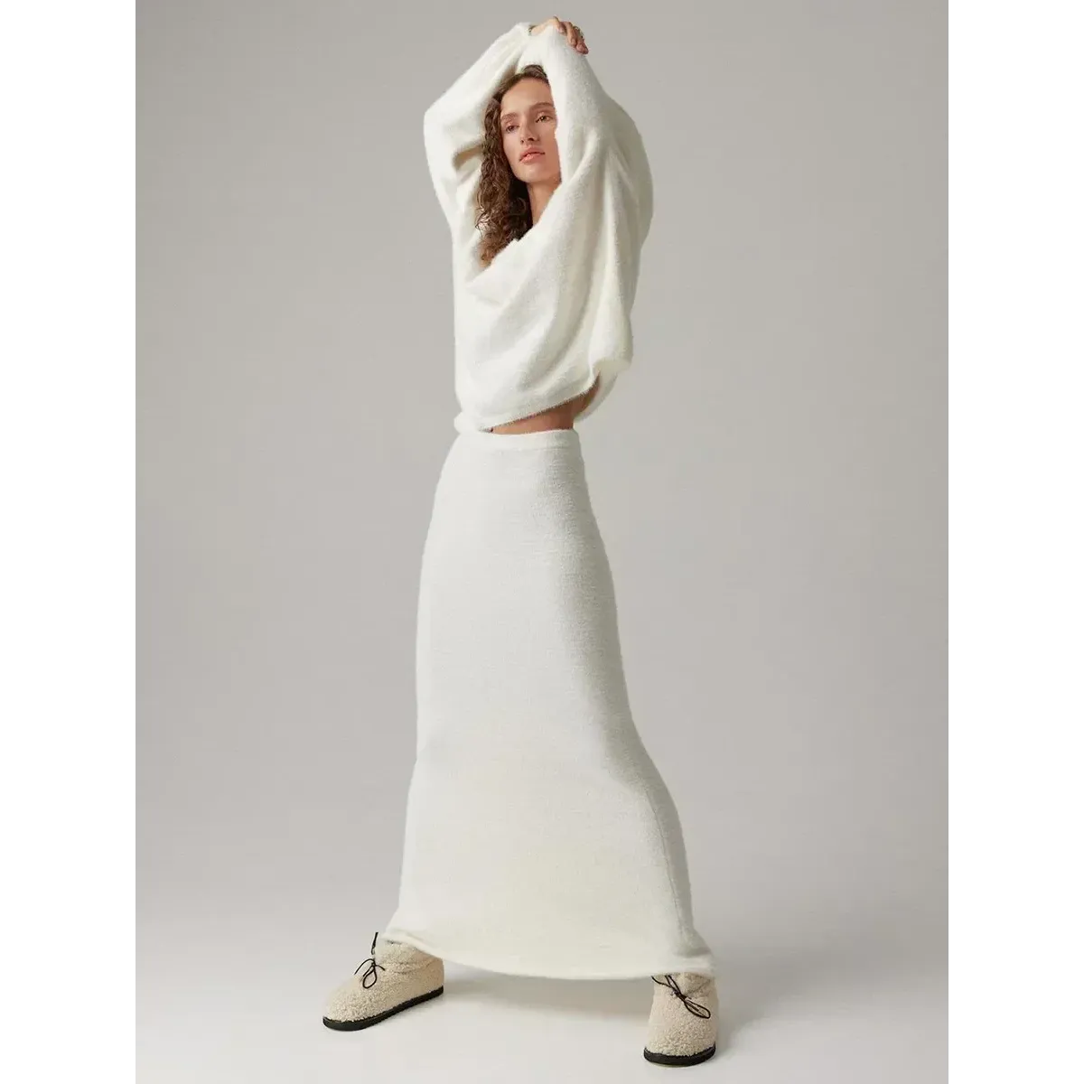 Cozy Knit V-Neck Sweater & Skirt Set - Bottoms - Sets / Co-ords - 2