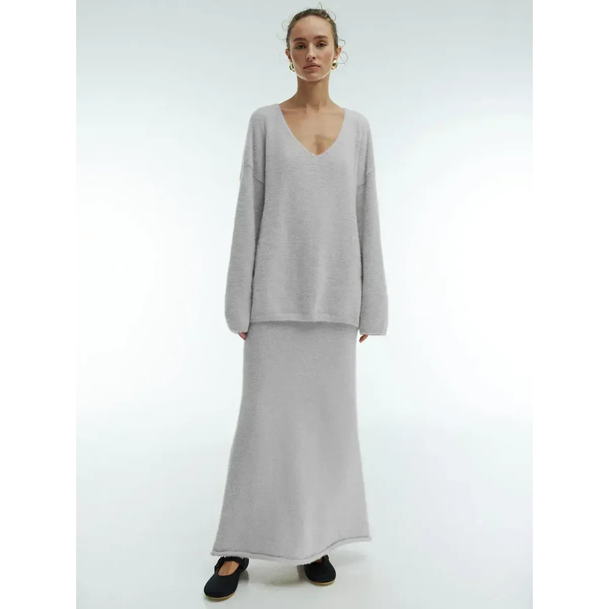 Cozy Knit V-Neck Sweater & Skirt Set - Bottoms - Sets / Co-ords - 4