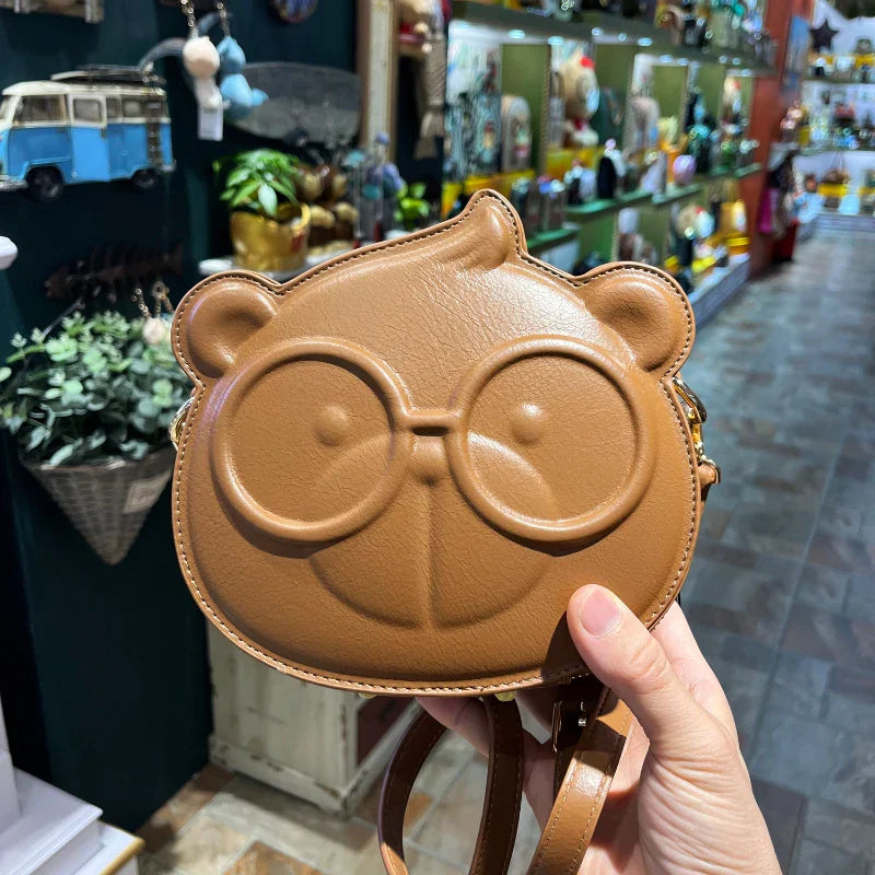 CREAM BEAR Round Leather Crossbody Bag - Luxury Cartoon Shoulder Bag - Brown - Accessories - Handbags - 1 - 2024