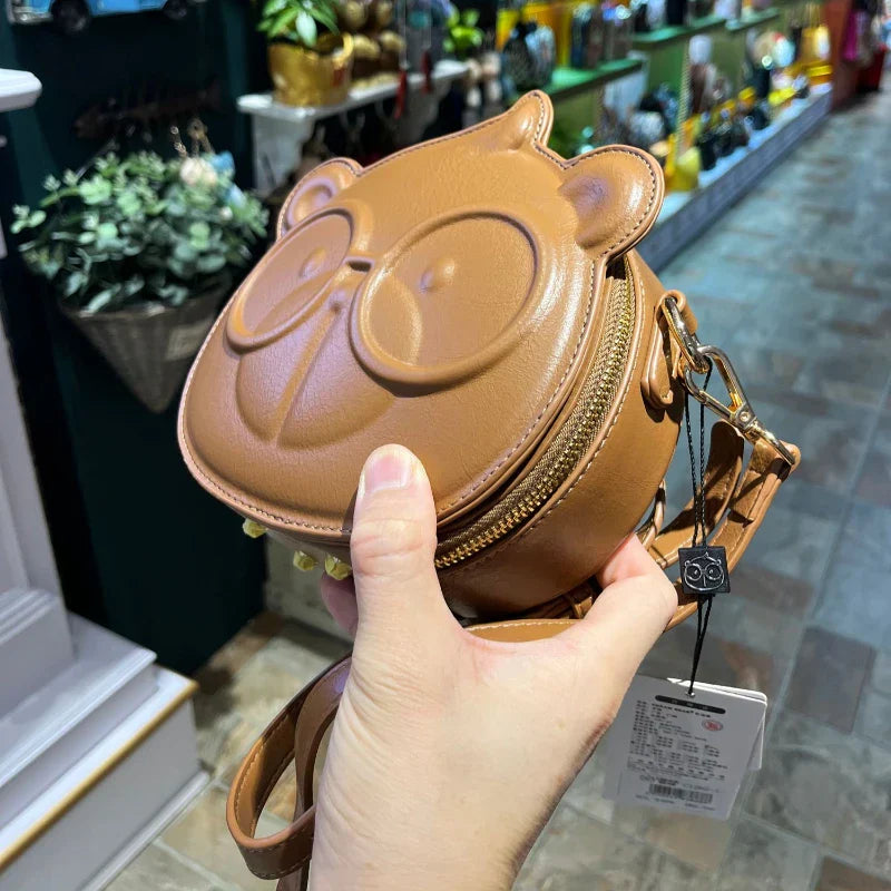 CREAM BEAR Round Leather Crossbody Bag - Luxury Cartoon Shoulder Bag - Brown - Accessories - Handbags - 7 - 2024