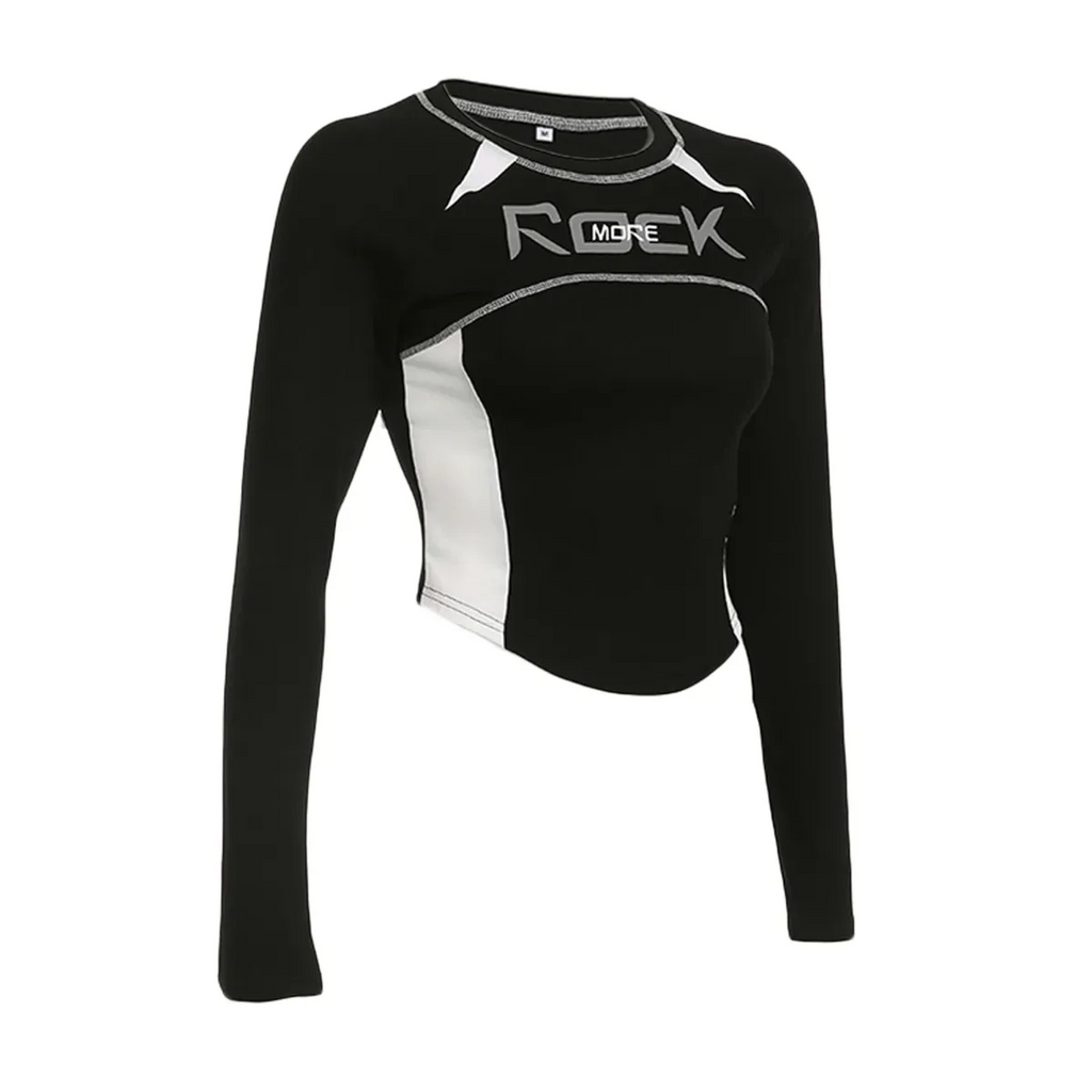 Crew Neck Letter Print Top - Long Sleeve Casual Streetwear T-Shirt - T-Shirts - Long - Boat - Blouses - 7