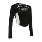 Crew Neck Letter Print Top - Long Sleeve Casual Streetwear T-Shirt - T-Shirts - Long - Boat - Blouses - 7