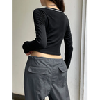 Crew Neck Letter Print Top - Long Sleeve Casual Streetwear T-Shirt - T-Shirts - Long - Boat - Blouses - 2