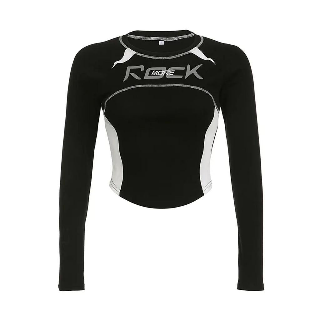 Crew Neck Letter Print Top - Long Sleeve Casual Streetwear T-Shirt - T-Shirts - Long - Boat - Blouses - 6