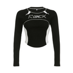 Crew Neck Letter Print Top - Long Sleeve Casual Streetwear T-Shirt - T-Shirts - Long - Boat - Blouses - 6