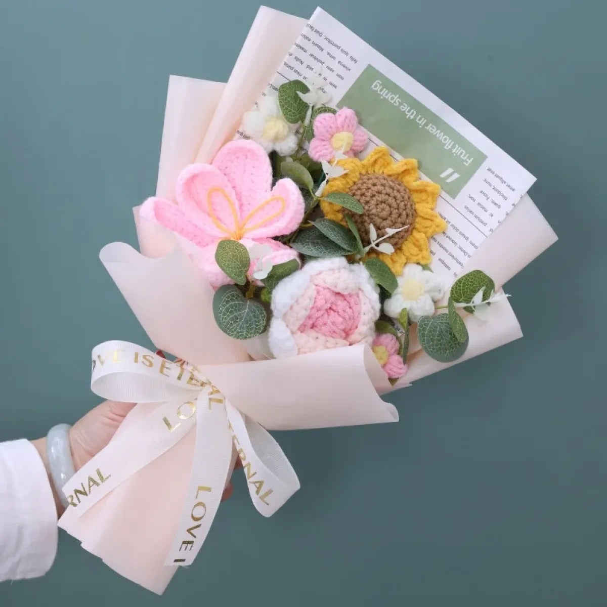 Crochet Flower Bouquet – Sunflower Rose & Tulip Gift for Birthday or Valentine’s Day - Christmas - Plushie - 7