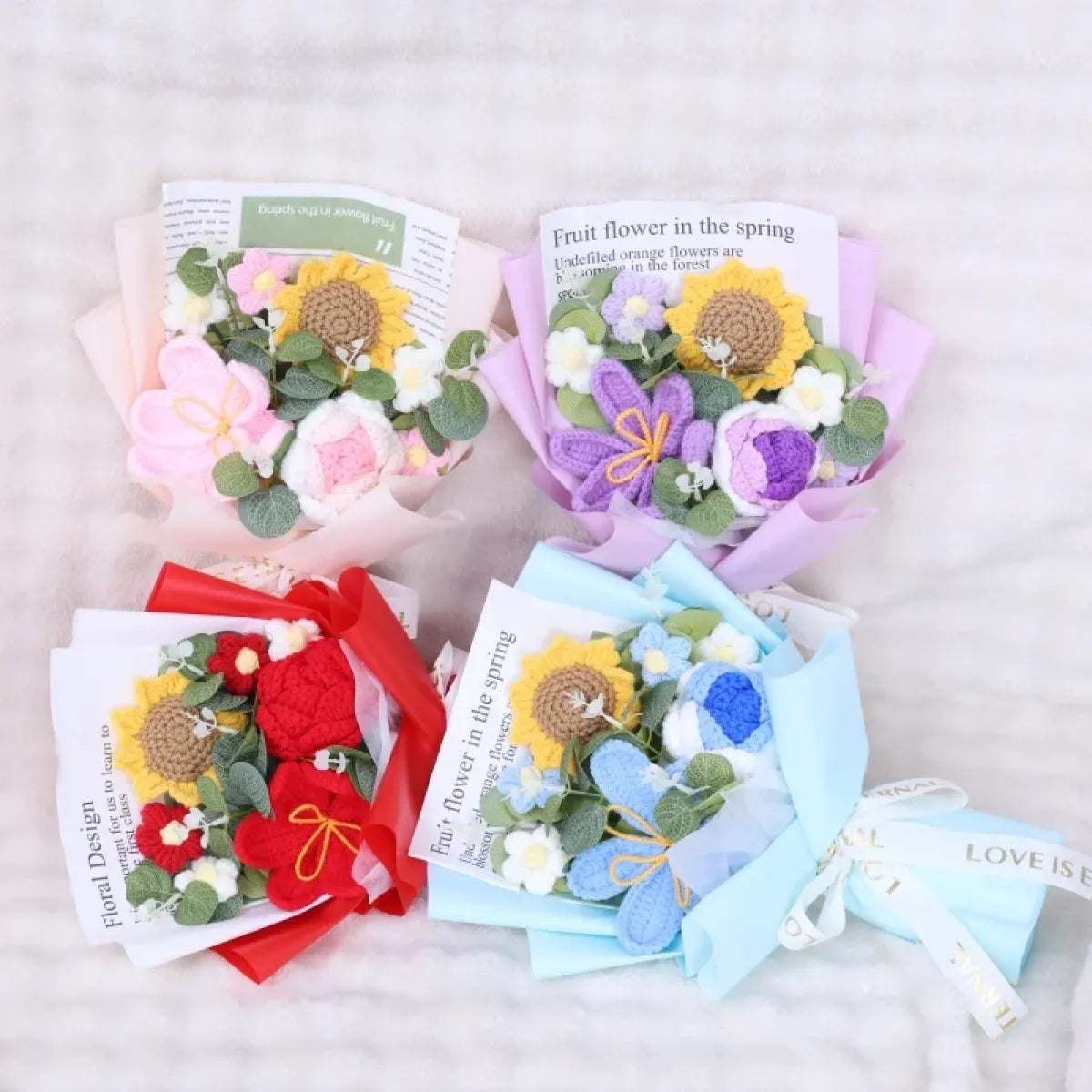 Crochet Flower Bouquet – Sunflower Rose & Tulip Gift for Birthday or Valentine’s Day - Christmas - Plushie - 3