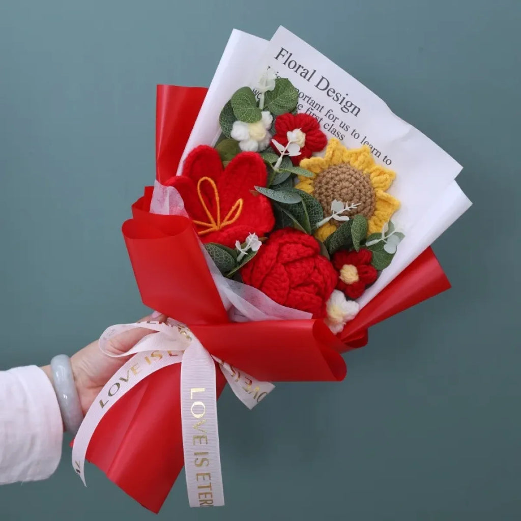 Crochet Flower Bouquet – Sunflower Rose & Tulip Gift for Birthday or Valentine’s Day - Christmas - Plushie - 11