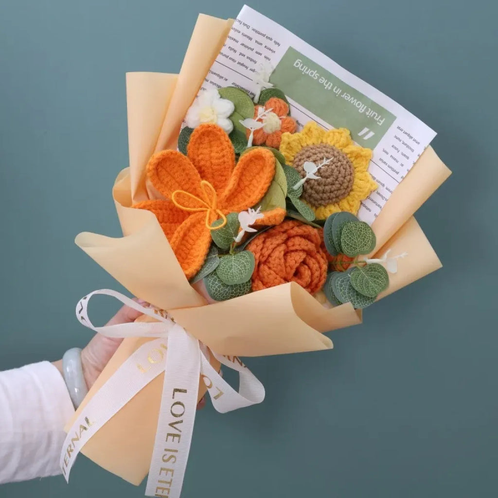 Crochet Flower Bouquet – Sunflower Rose & Tulip Gift for Birthday or Valentine’s Day - Christmas - Plushie - 8