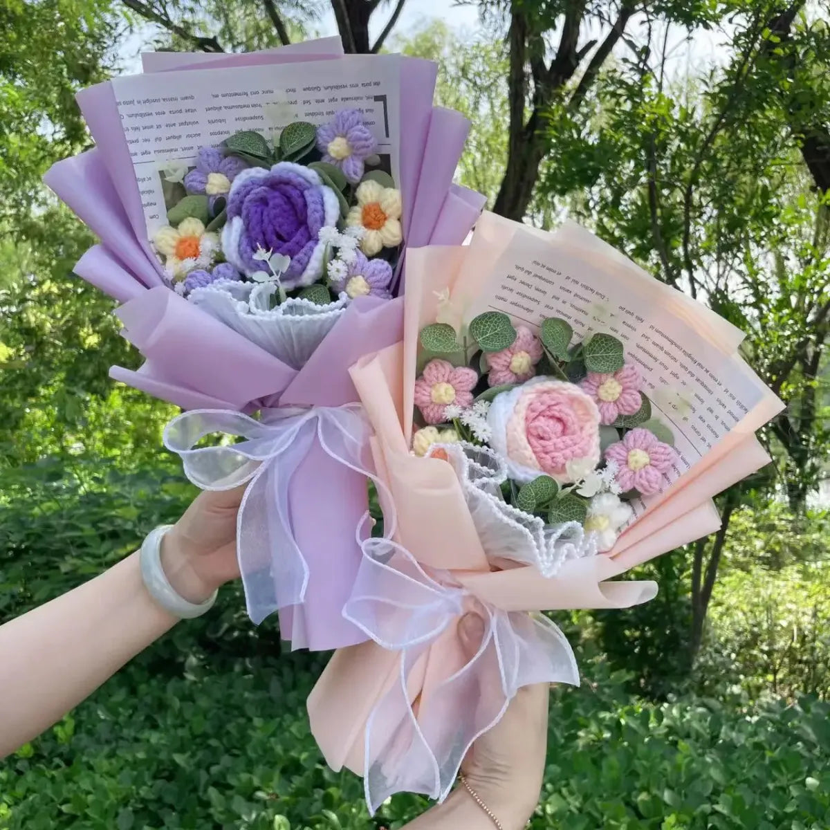 Crochet Rose Bouquet – Handmade Knit Flowers for Valentine’s Day - Harajuku Style - Plushie - 6