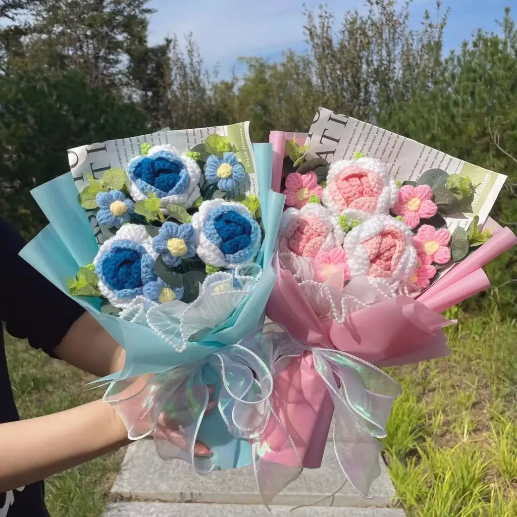 Crochet Rose Bouquet – Handmade Knit Flowers for Valentine’s Day - Harajuku Style - Plushie - 2