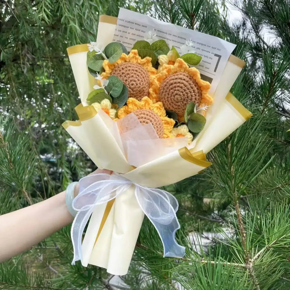 Crochet Sunflower Bouquet – Handmade Knit Gift for Birthday or Graduation - Harajuku Style - Plushie - 1