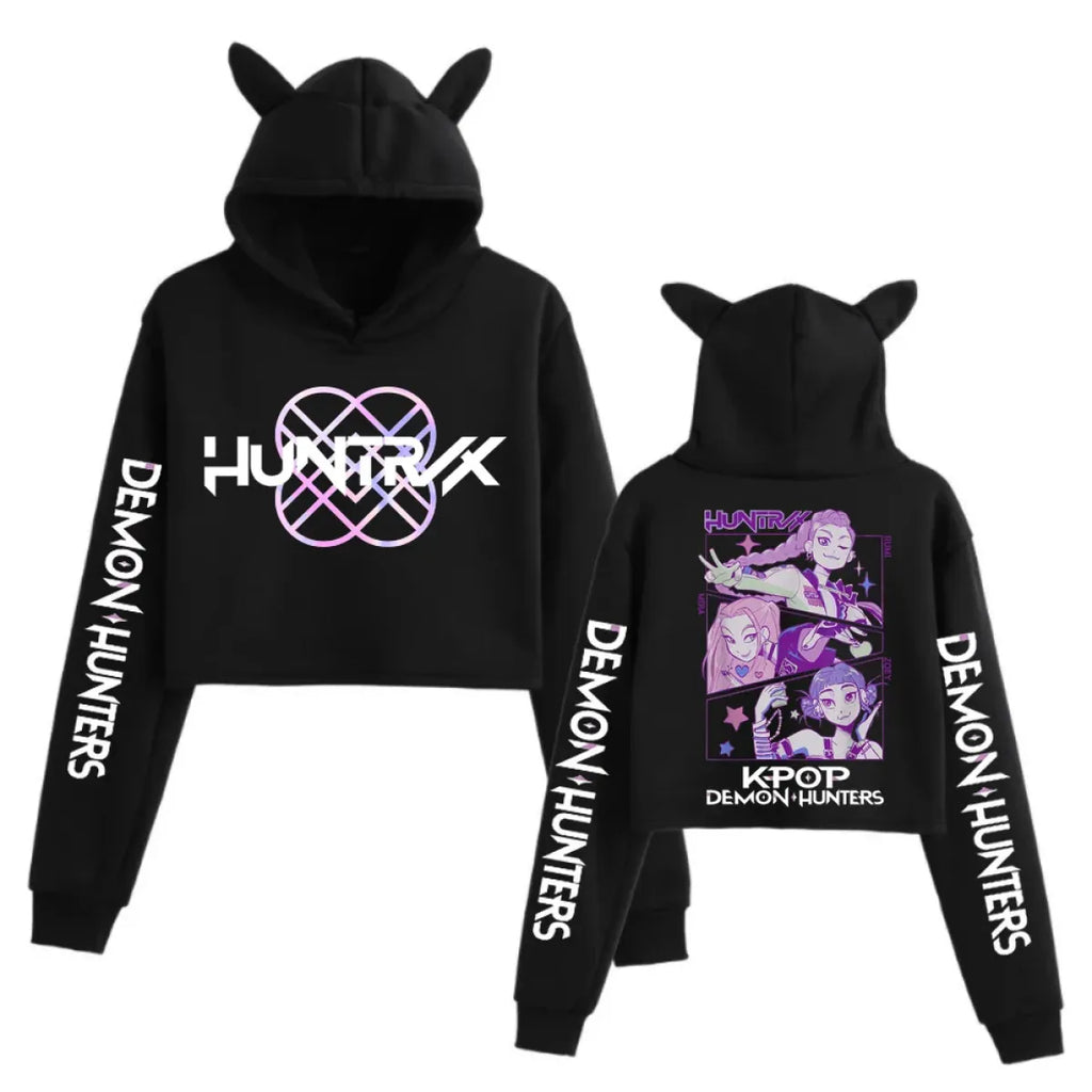 Kpop Demon Hunters Cat Ear Crop Hoodie - Women’s Clothing & Accessories - Hooded - Hoodies - 1