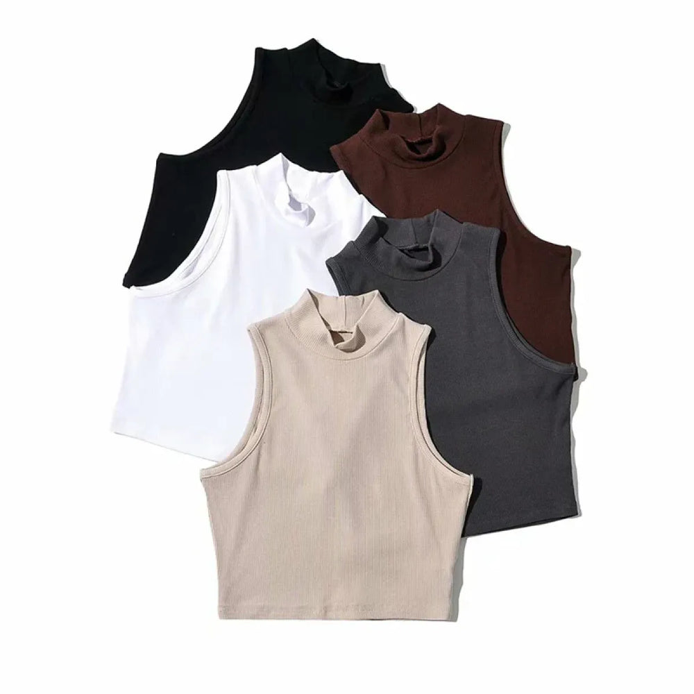 Harajuku Ribbed High Neck Crop Tank - Women’s Clothing & Accessories - Tops - 1