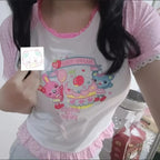Happy Time Kawaii Ruffle Cartoon Crop Tee - T-Shirts - Crop Top - 4