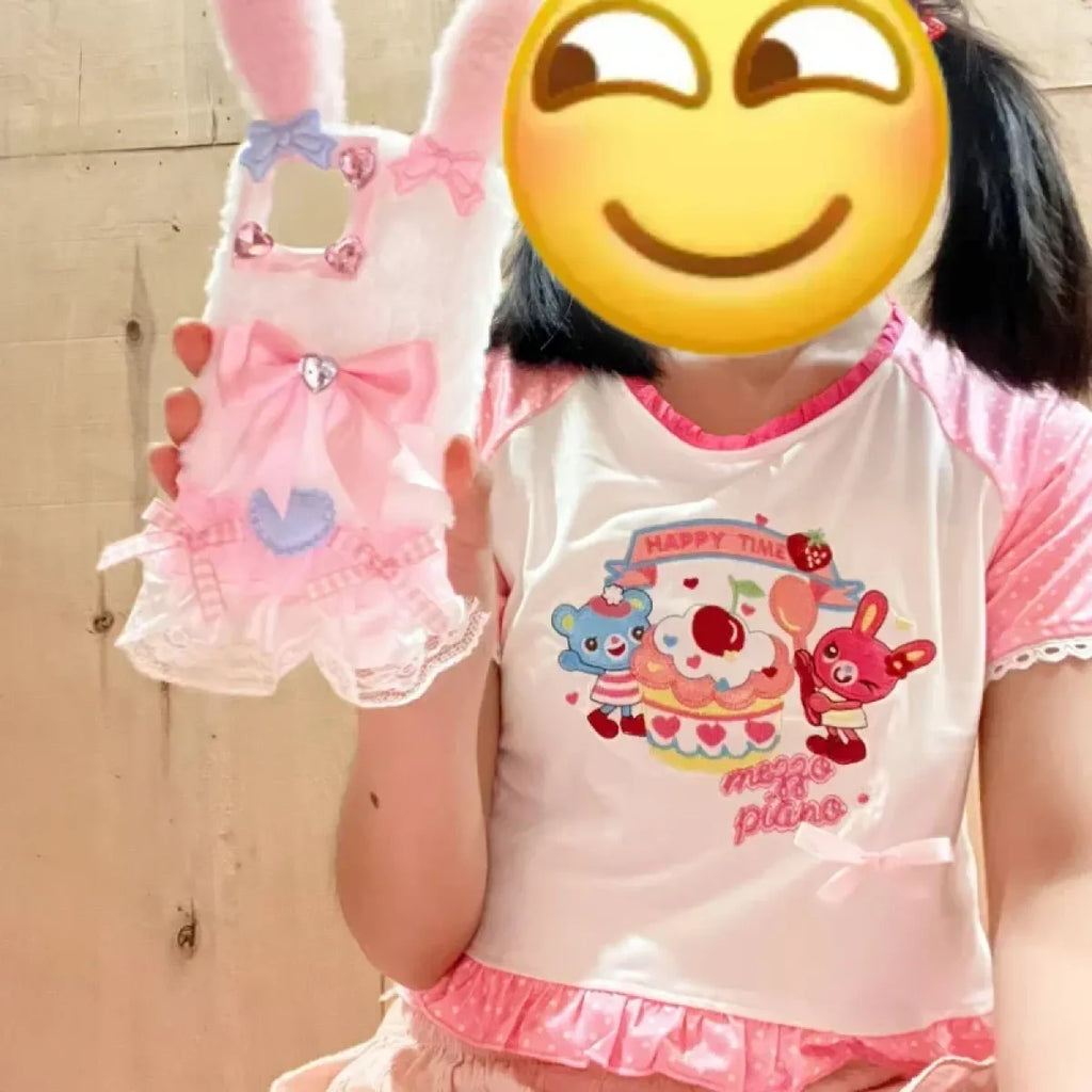 Happy Time Kawaii Ruffle Cartoon Crop Tee - T-Shirts - Crop Top - 5