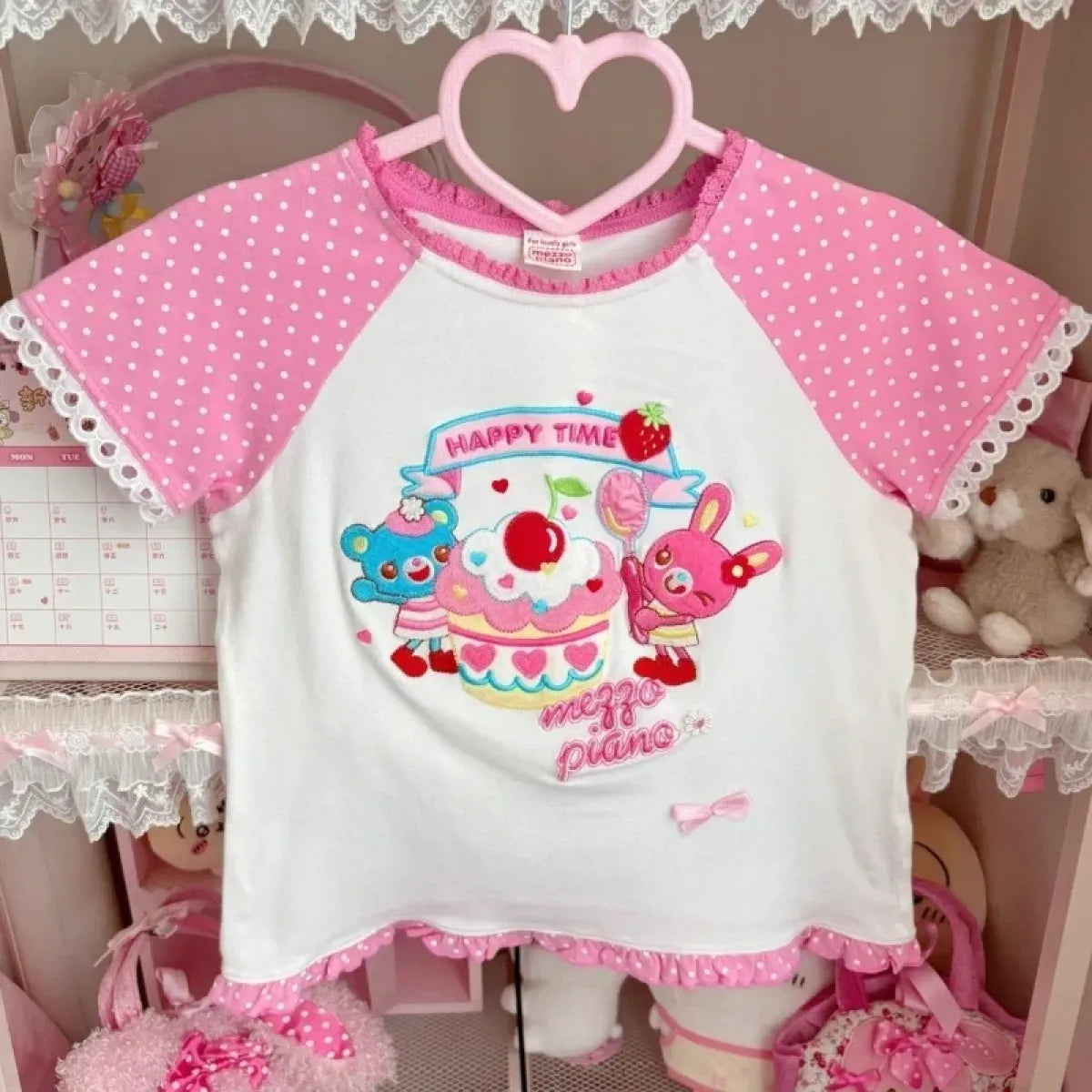 Happy Time Kawaii Ruffle Cartoon Crop Tee - T-Shirts - Crop Top - 1