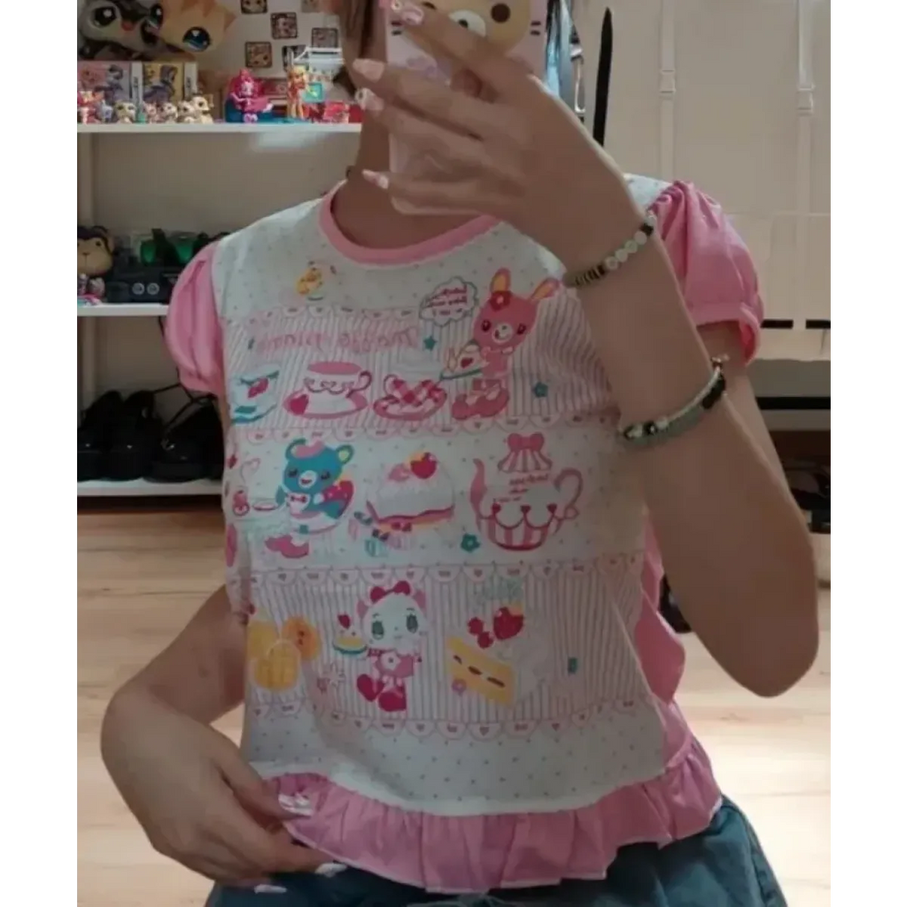 Harajuku Ruffle Cartoon Crop Tee - T-Shirts - Short - Round - Crop Tops - 3