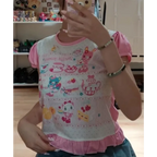 Harajuku Ruffle Cartoon Crop Tee - T-Shirts - Short - Round - Crop Tops - 3