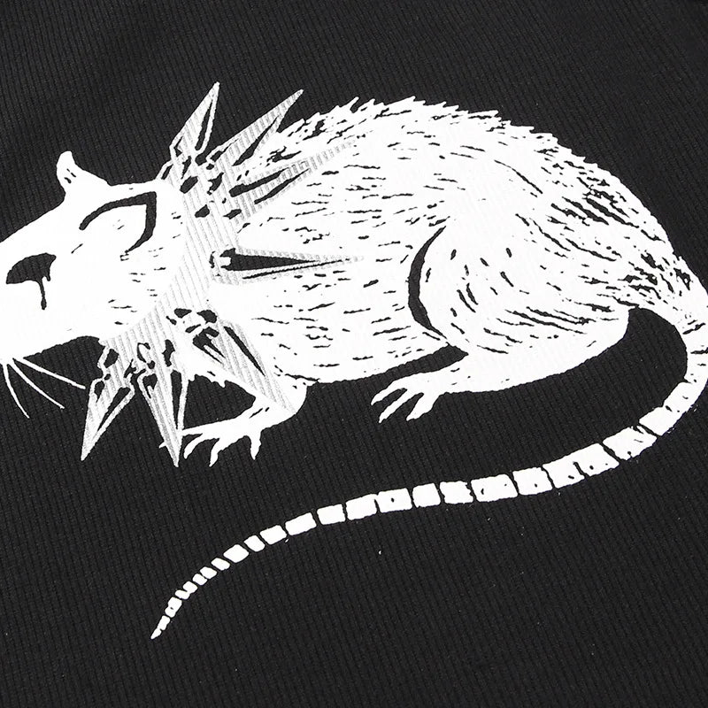 Mouse Print Black Tank: Goth Streetwear Bodycon - Crop Tops - Shirts & Tops - 11 - 2024