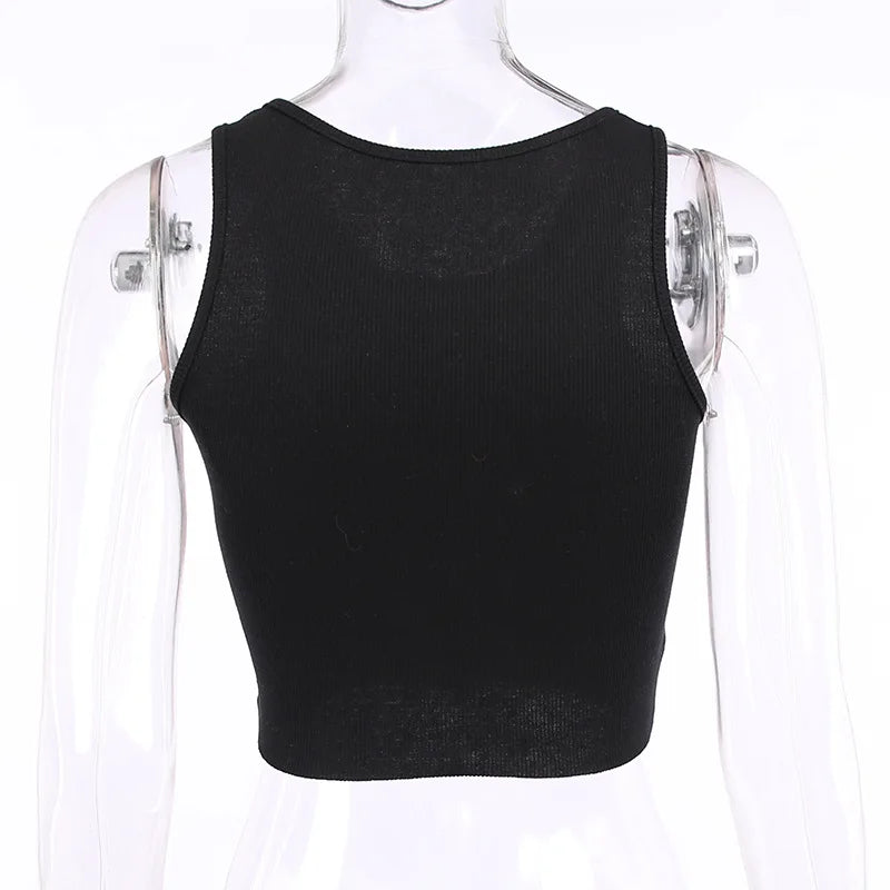 Mouse Print Black Tank: Goth Streetwear Bodycon - Crop Tops - Shirts & Tops - 8 - 2024