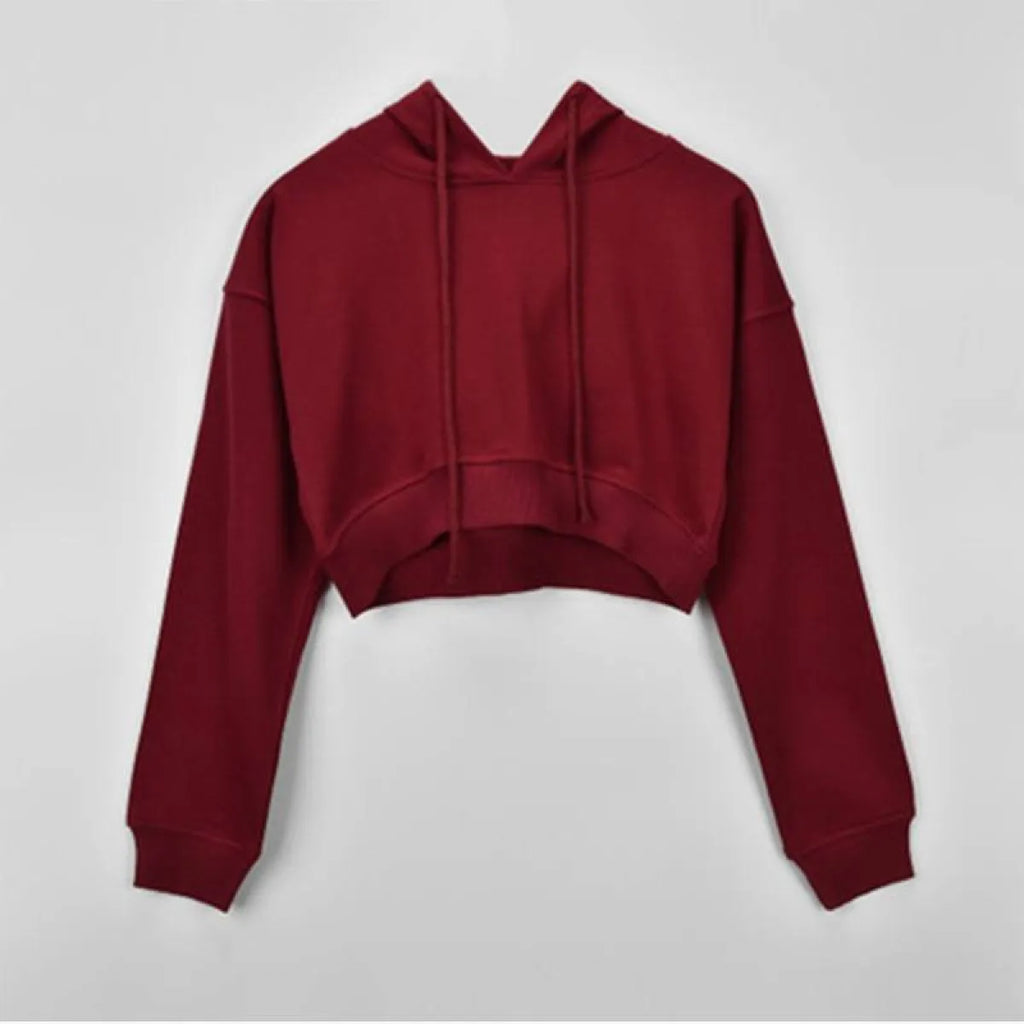 Solid Color Cropped Hoodie - Women’s Clothing & Accessories - 5
