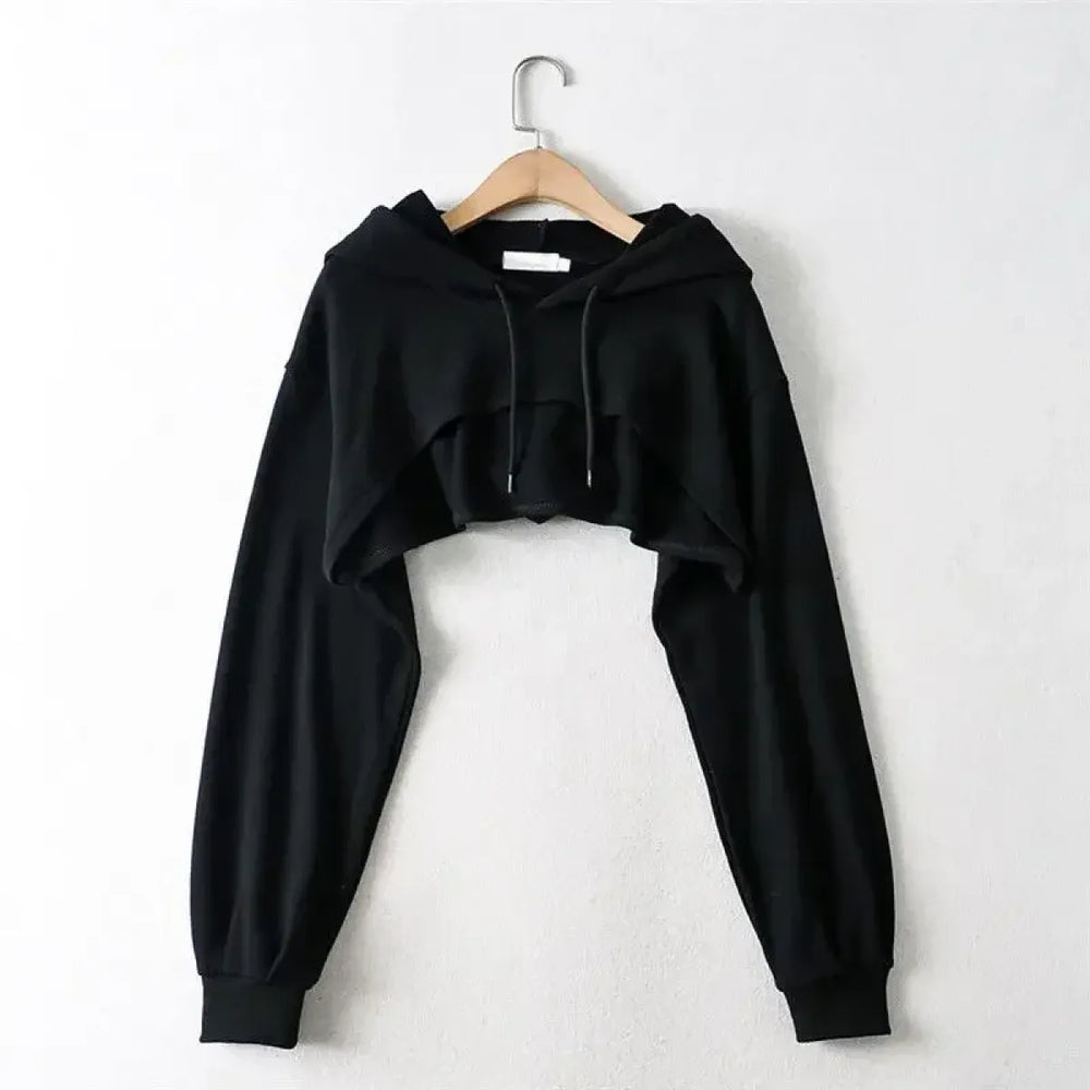 Cropped Hoodie with Raw Hem - Women’s Clothing & Accessories - 1