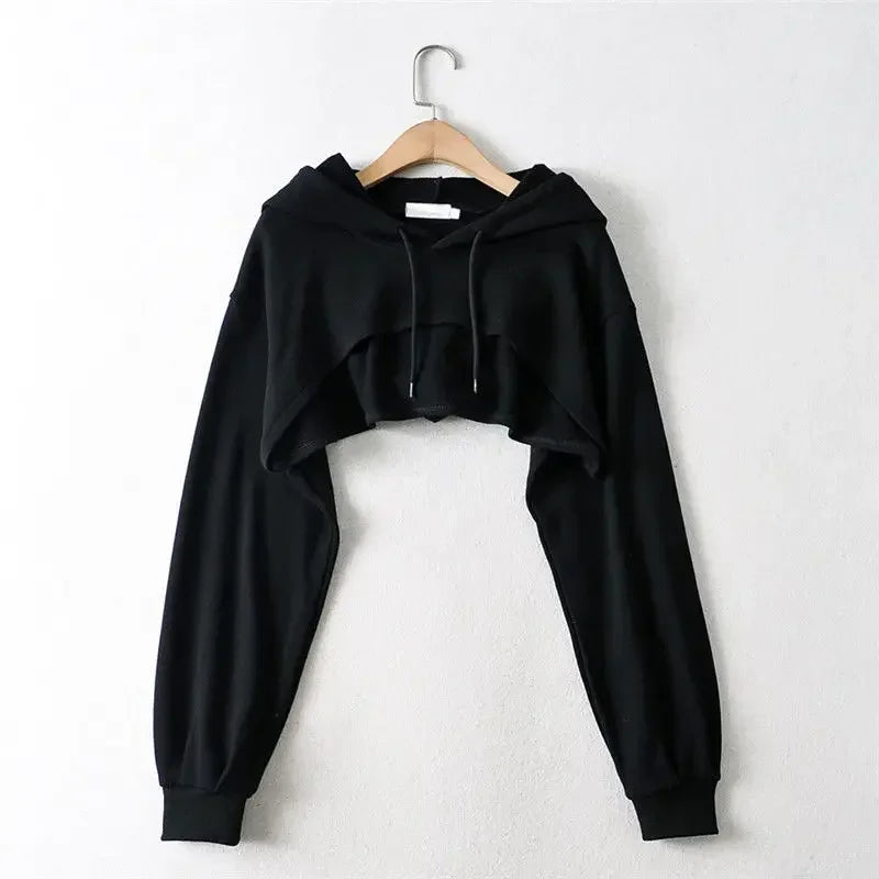 Cropped Hoodie with Raw Hem - Women’s Clothing & Accessories - Shirts & Tops - 1 - 2024