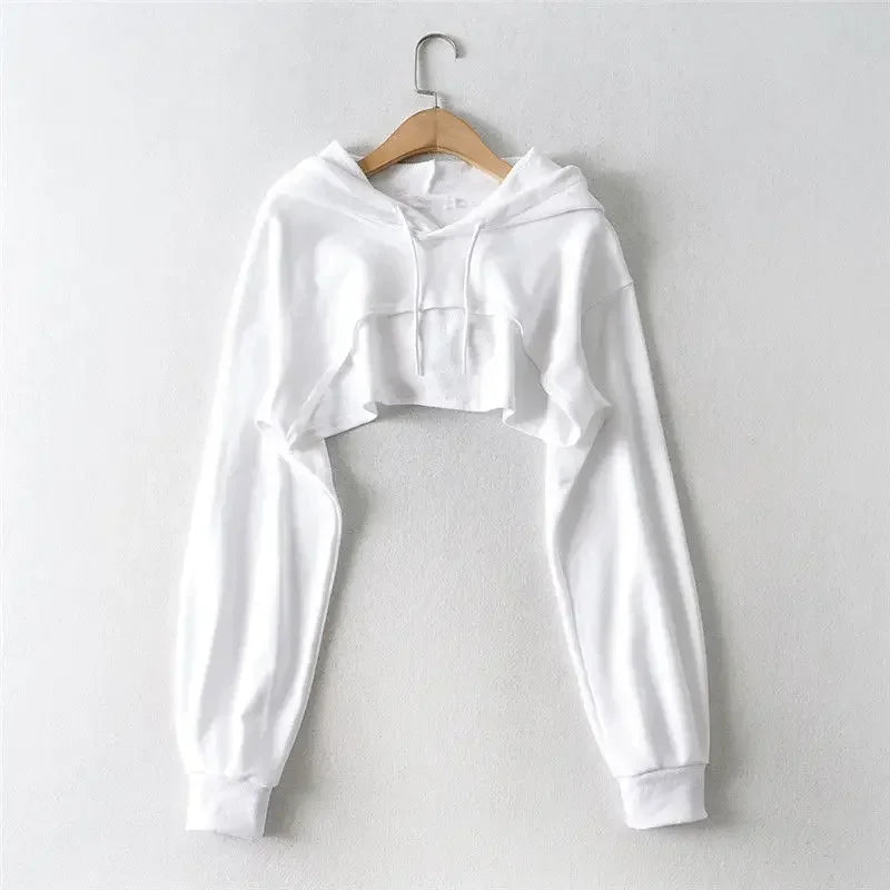 Cropped Hoodie with Raw Hem - Women’s Clothing & Accessories - Shirts & Tops - 6 - 2024