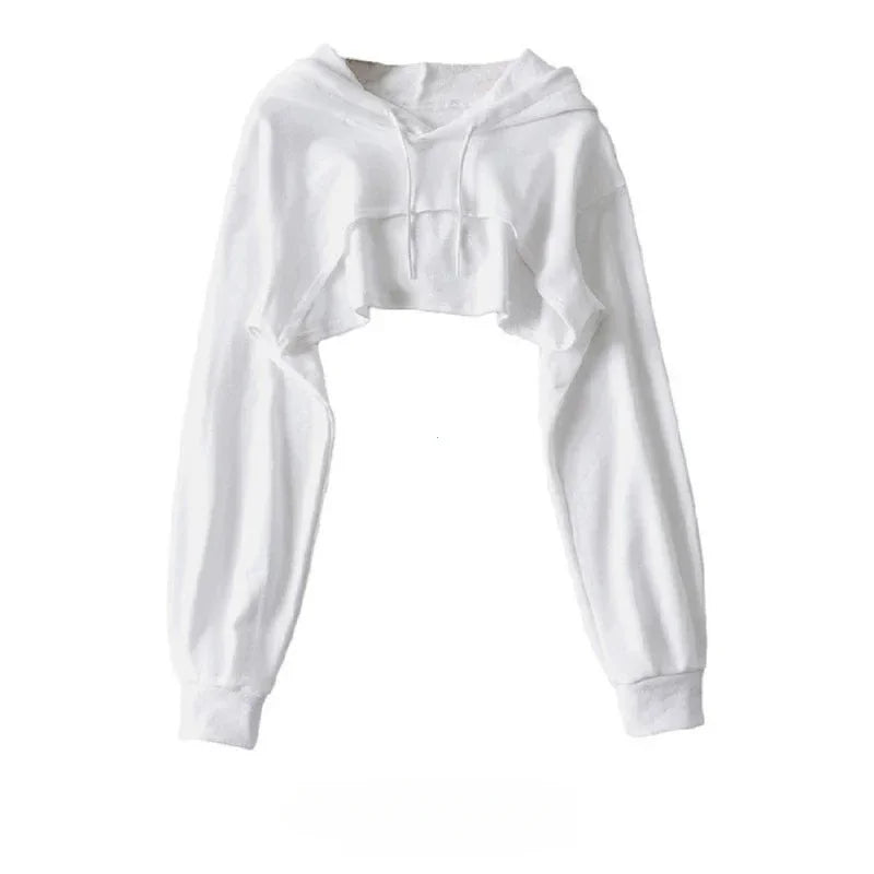 Cropped Hoodie with Raw Hem - White / XL - Women’s Clothing & Accessories - Shirts & Tops - 9 - 2024