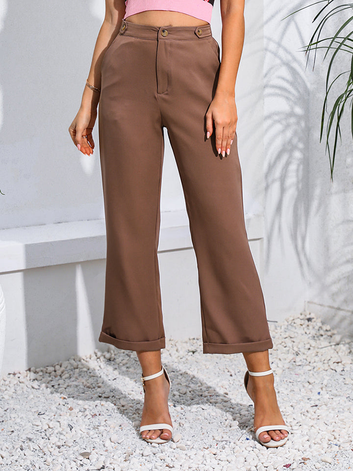 Cropped Straight Leg Pants - Brown / XS - Bottoms - Pants - 1 - 2024