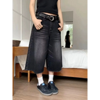 Vintage Y2K Black Wide-Leg Culotte Jeans - Bottoms - Jeans - 1