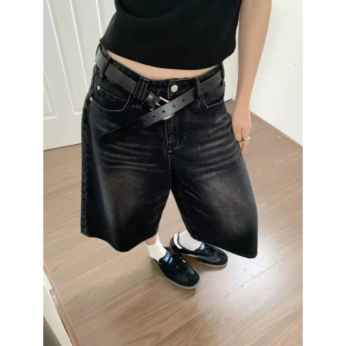 Vintage Y2K Black Wide-Leg Culotte Jeans - Bottoms - Jeans - 2