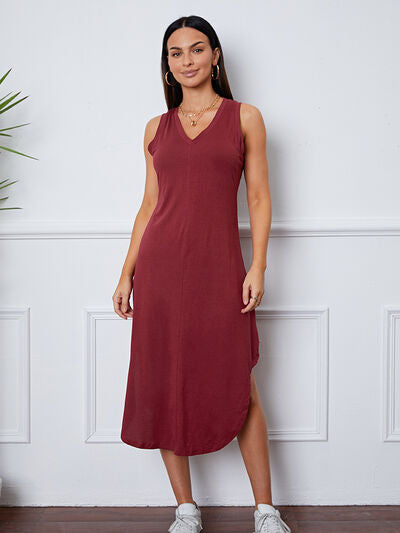 V-Neck Sleeveless Curved Hem Dress - Wine / S - All Dresses - Dresses - 1 - 2024