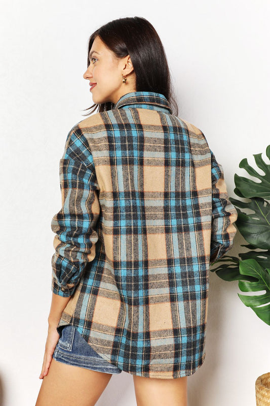 Plaid Curved Hem Shirt Jacket with Breast Pockets - T-Shirts - Coats & Jackets - 2 - 2024