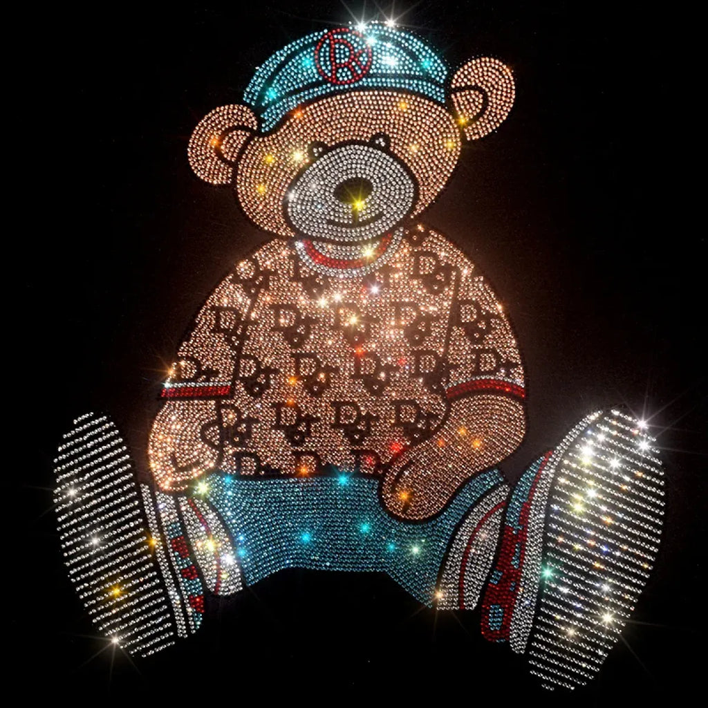 Cute Bear Cotton T-Shirt - Rhinestone Cartoon Top for Women - T-Shirts - 2